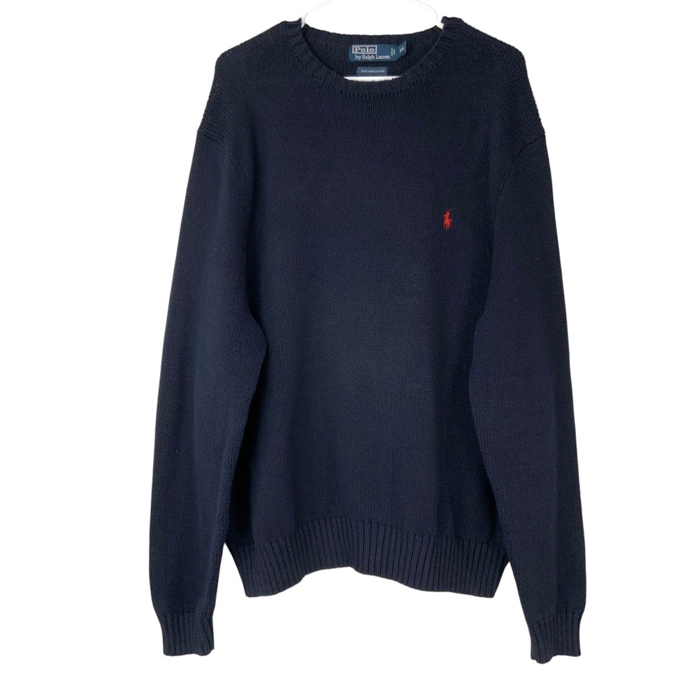 Polo Ralph Lauren Navy Blue Knit Sweater XXL Pullover Crew Neck Long Sleeve Pima